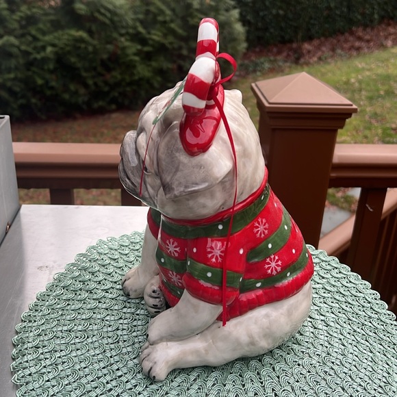 NWT Blue Sky Clayworks Christmas Pug wearing sweater & Candy-cane antlers. - Picture 6 of 8